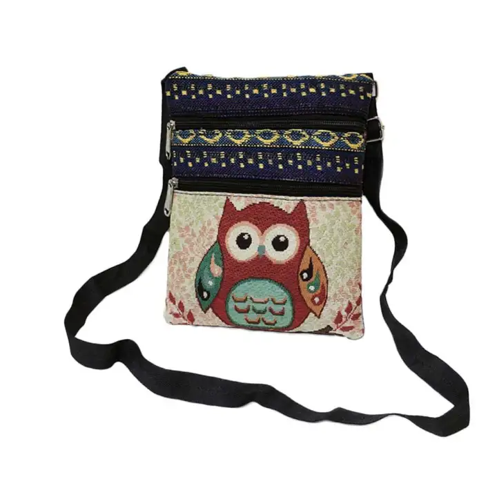 Lightnice Wanita Kanvas Burung Hantu Tas Tangan Kartun Tas Bahu