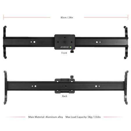 Andoer 80cm ที่เลื่อนติดตามดอลลี่ราวรักษาสมดุลอะลูมินัมอัลลอยสำหรับ Canon Nikon SONY กล้องกล้องวิดีโอความจุสูงสุด 5 กก.สีดำ
