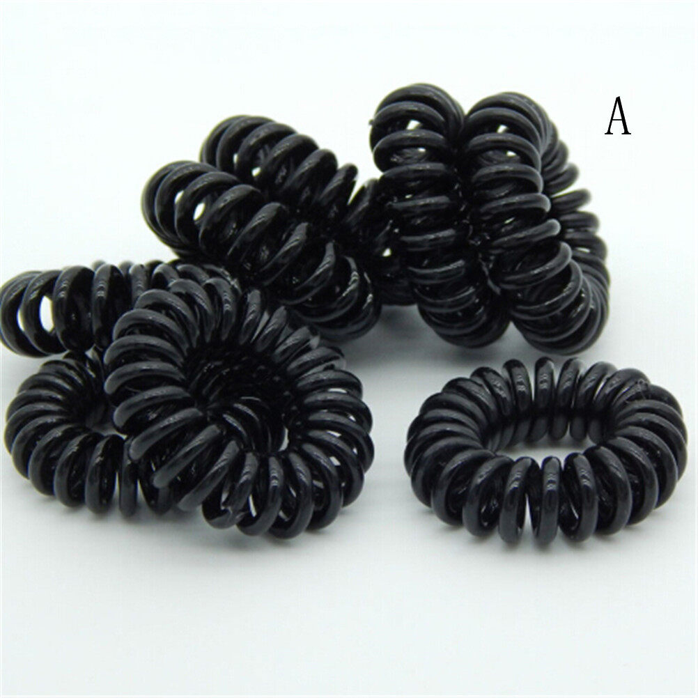 20pcs Spiral Hair Ties Elastic Rubber Black Plastic Coil Hair Bands Ponytail