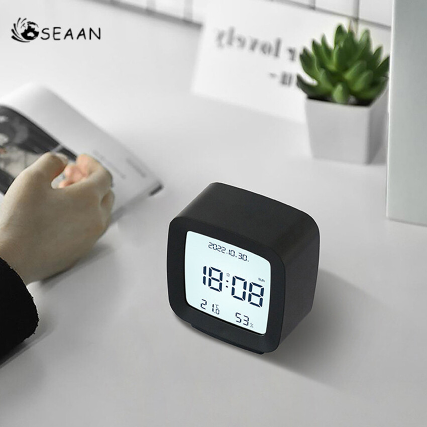Digital Alarm Clock Temperature Humidity Calendar Week Backlight Desktop Electronic Clock 12/24H Bedside LED Clock