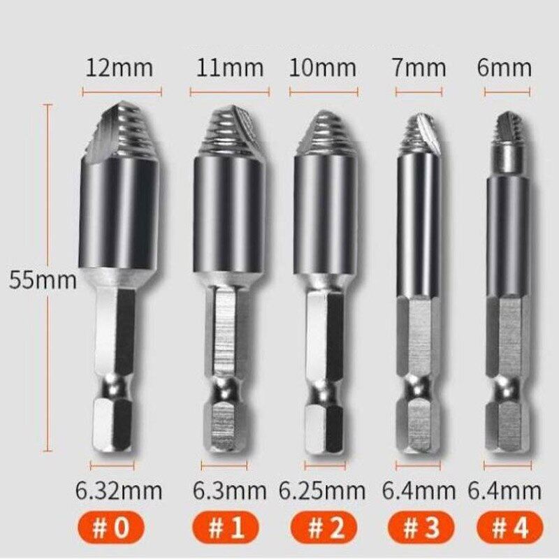 Ashowner 5pcs Damaged Screw Extractor Drill Bit Set Stripped Broken Screw Bolt Remover Extractor Easily Take Out Demolition Tools Kit
