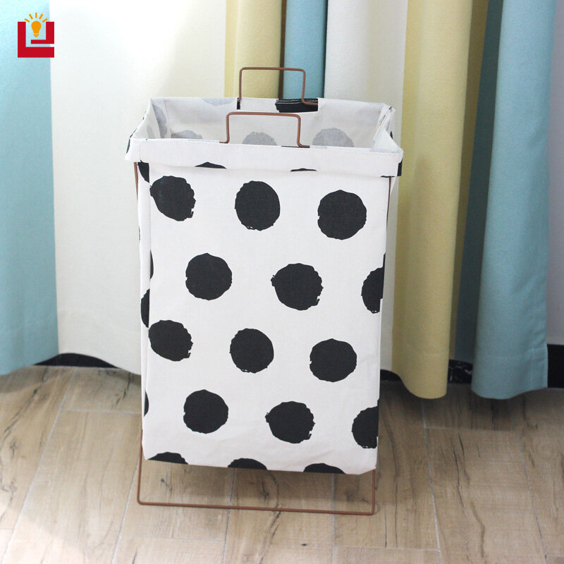 Spot iron frame folding waterproof dirty clothes basket large storage laundry basket dirty clothes basket cotton and linen fabric storage basket