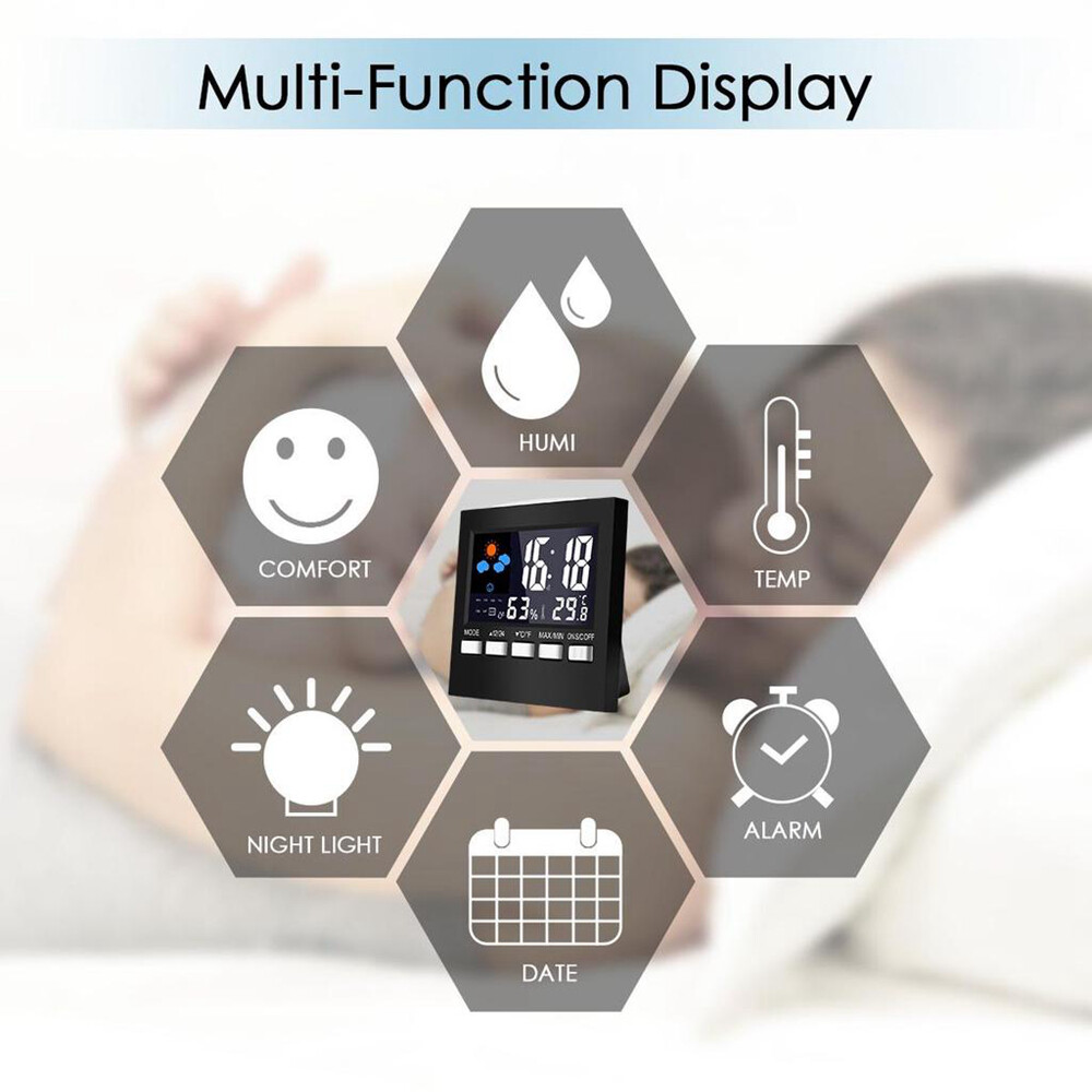 Original Diymore  Multifunctional thermometer, hygrometer clock and alarm clock LED backlight color screen display snooze alarm clock