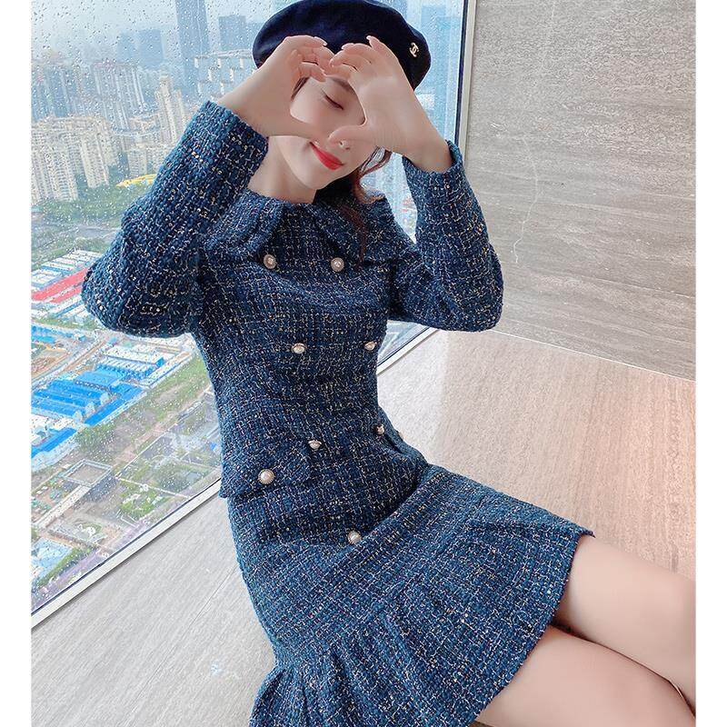 Woolen Small Fragrant Dress Female Autumn Winter Doll Collar Autumn Dress In 2023 New Temperament Women's Dress Fishtail Dress