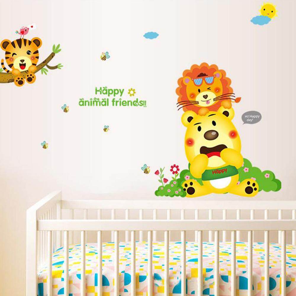 Lion Glass Flower Wall Decal Home Sticker Living Room Bedroom Kitchen Art Picture DIY PVC Murals Vinyl Paper House Decoration Wallpaper for Children Nursery Baby Teen Senior Adult
