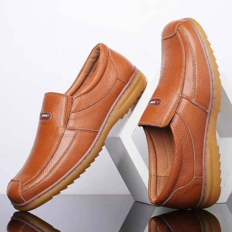 Summer new 2021 first layer cowhide thick-soled online shoes men's wear-resistant business tendon work casual leather shoes men's shoes