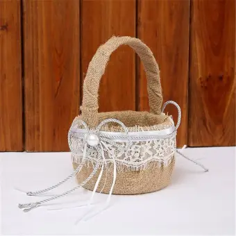 Hot Sale Wedding Ring Pillow Flower Basket Linen Rustic Style Lace