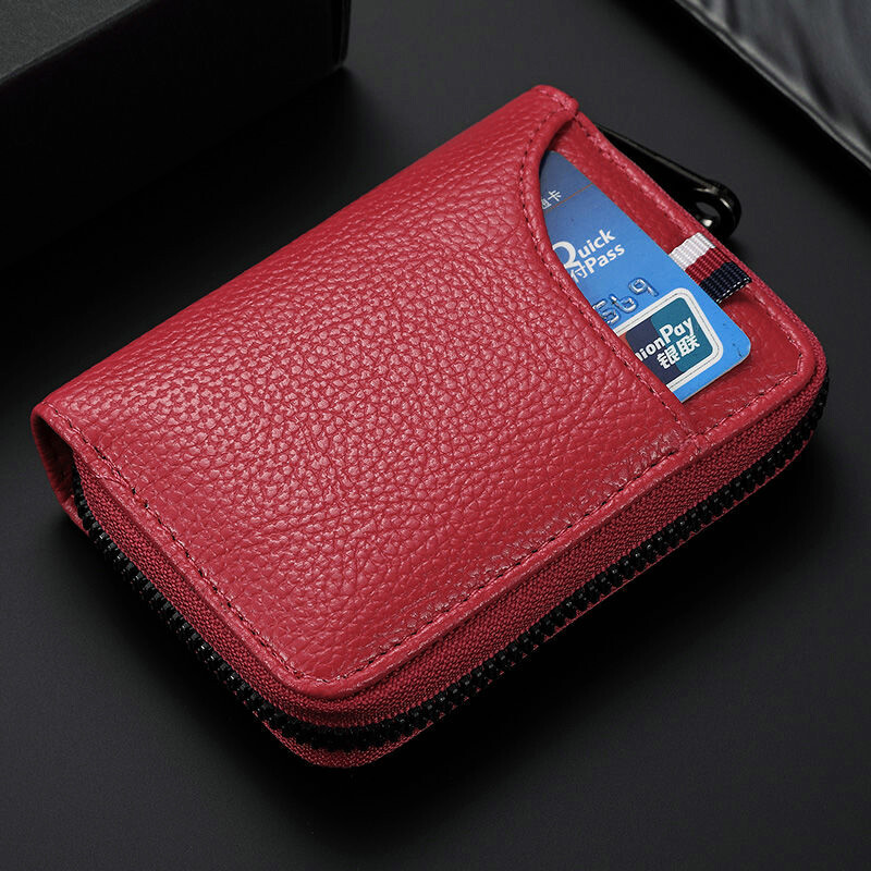 Genuine Leather Credit Card Wallet Men and Women Fashion ID Card Holder Walet Slim Small Business Card Holders Zipper Bag