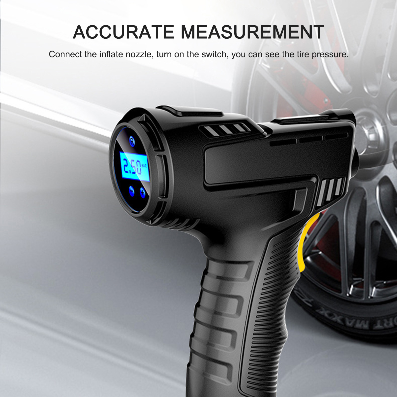 Portable Hand-held Inflatable Pump Wireless Car Air Compressor Rechargeable Tire Inflator with Digital Display LED Light Pressure Gauge Car Accessories