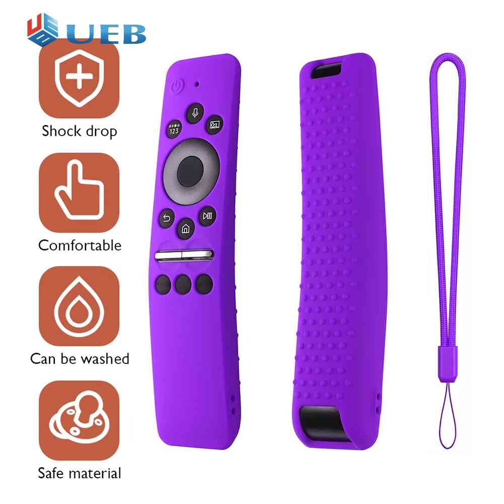 Soft silicone remote control protector cover with lanyard smart television remote control case replacement anti slip for samsung 01329b 01330a tm1950a