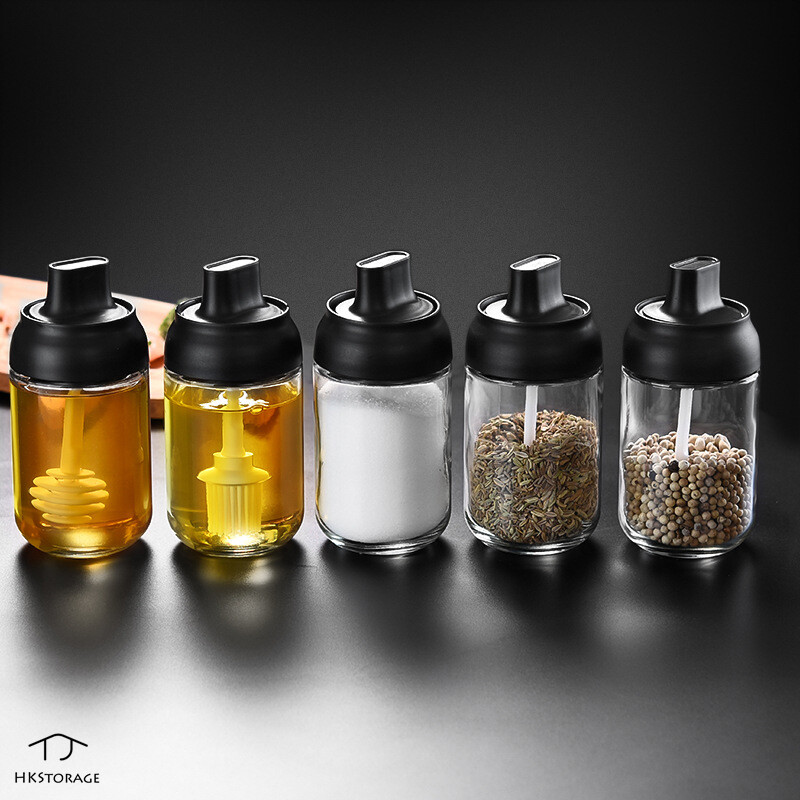 HKStorage Kitchen Spice Bottle(1pcs) Seasoning Box with Lid Glass Jar Brush Oil Bottle Honey Bottle Oil Pot Glass Container Kitchen Accessories Kitchen Storage 250ml