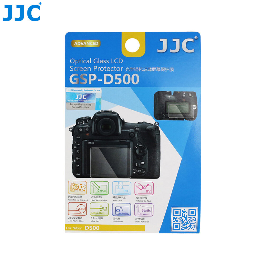 JJC Anti-Scratch Tempered Glass LCD Screen Protector for Nikon D500 Camera, HD Clear, Bubble-Free Tempered Glass Screen Shield