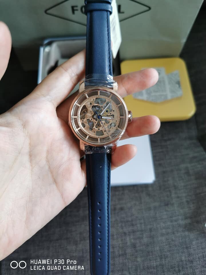 Real Photo Original Fossil Men s Boyfriend Automatic Navy Blue Leather Watch ME3086 Jam Tangan Wanita Lazada