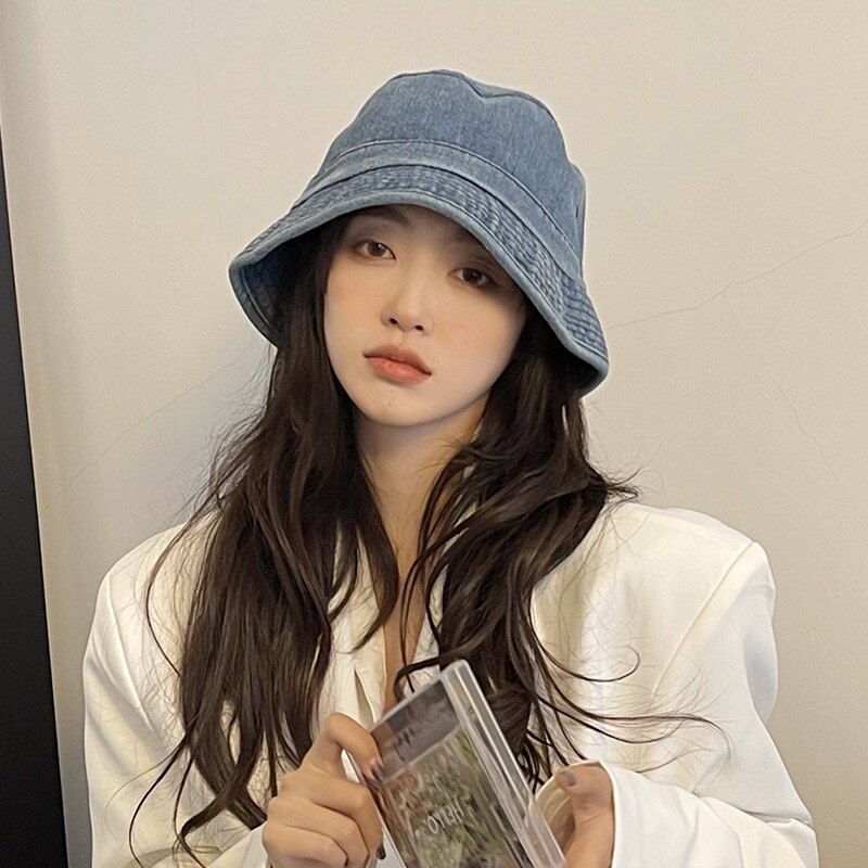 Korean Washed Denim Bucket Hat Women Fisherman Hat Sunscreen Sun Hat