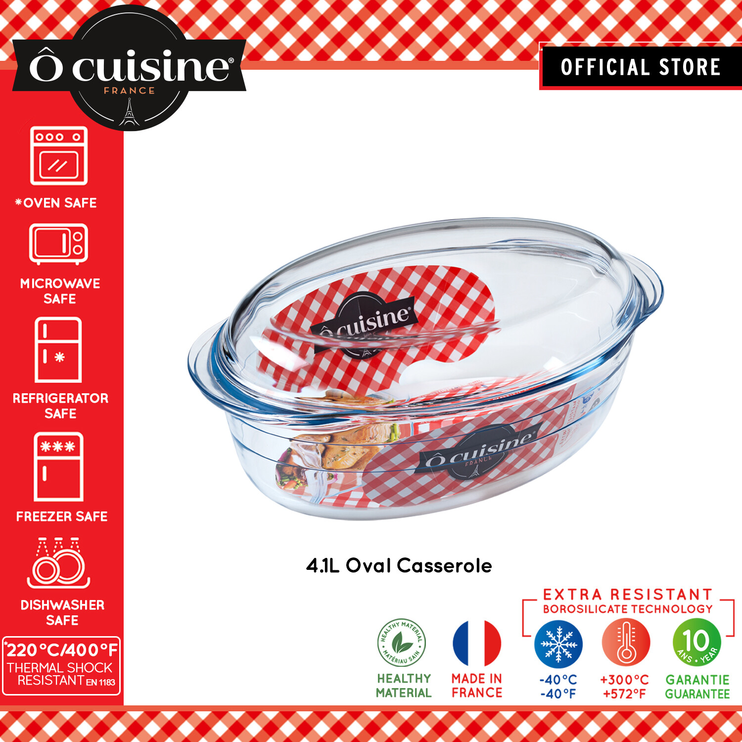 Ocuisine Borosilicate Glass Oval Clear Casserole with Lid