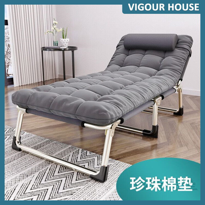 Folding Bed Portable Single Bed Rest Chair Lazy Chair Sleeping Adjustable Indoor Office Room