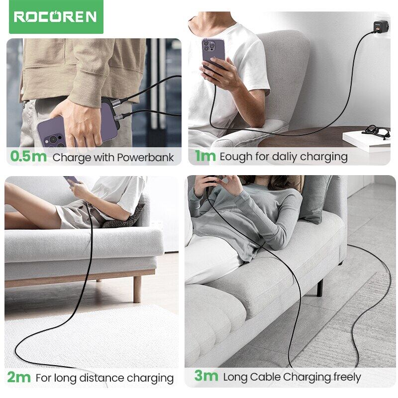 Rocoren PD 20W USB C Cable For iPhone 14 13 12 Pro Max X XR Mini Fast Charging Charger Type C Cable For iPad USBC Data Wire Cord