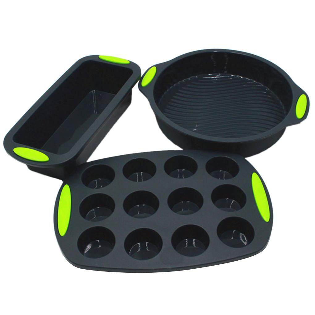 Elenxs 3 Buah Cetakan Set Double Warna 9 Inch Cetakan Kue Bulat 12 Cangkir Muffin Baki