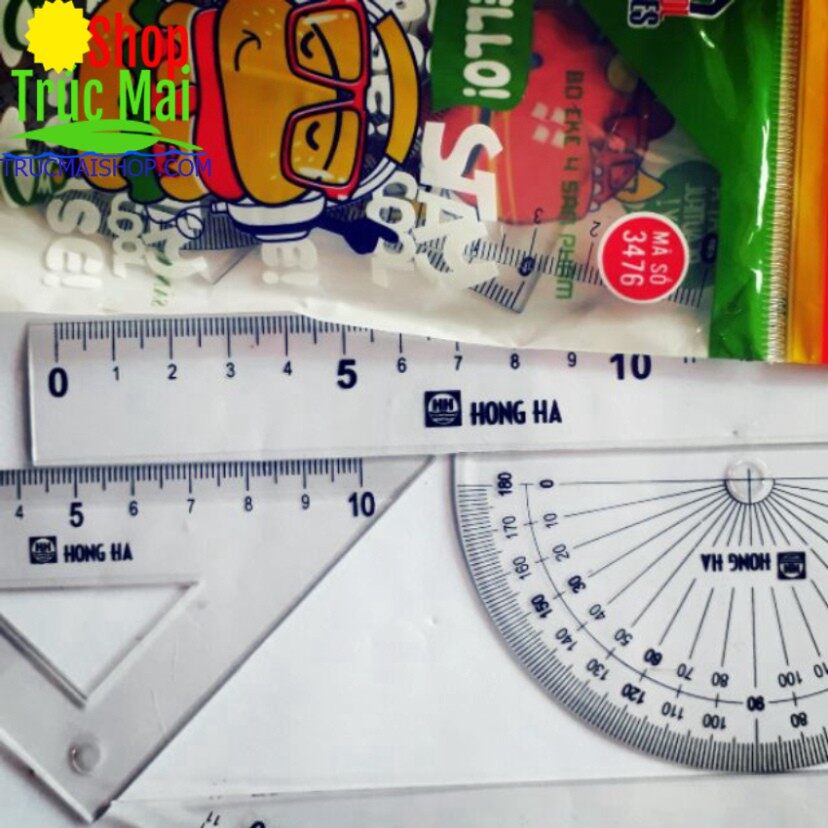 Bộ Thước kẻ, Eke, Đo góc 4 món Hồng Hà