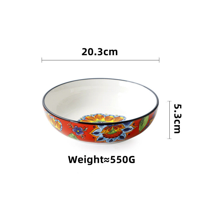 OMK Big red flowers series Ceramic 8.5 deep plate Salad bowl