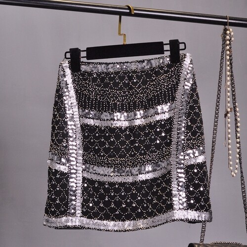 Heavy industry Sequin skirt, nail bead wrap hip skirt, slim one-step skirt