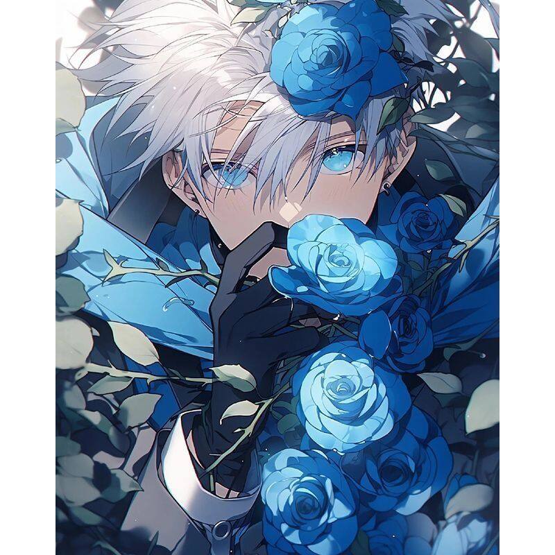 RUOPOTY Digital Decorative Painting Handmade Blue Flower Youth Boy Unique Gift