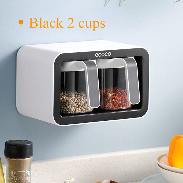 High Quality Wall Mount Spice Rack Organizer Sugar Bowl Salt Shaker Seasoning Container Spice Box Kitchen Supplies Storage Set