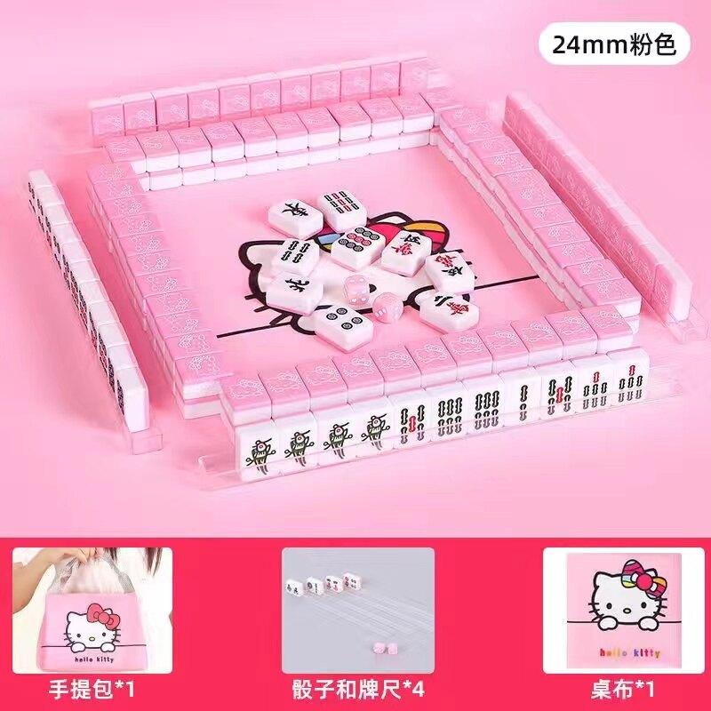 (Super Fan)24MM Mini Cartoon Mahjong Doraemon/Kitty Mahjong Entertainment Fun Family Board Games Gifts Portable Rare Game