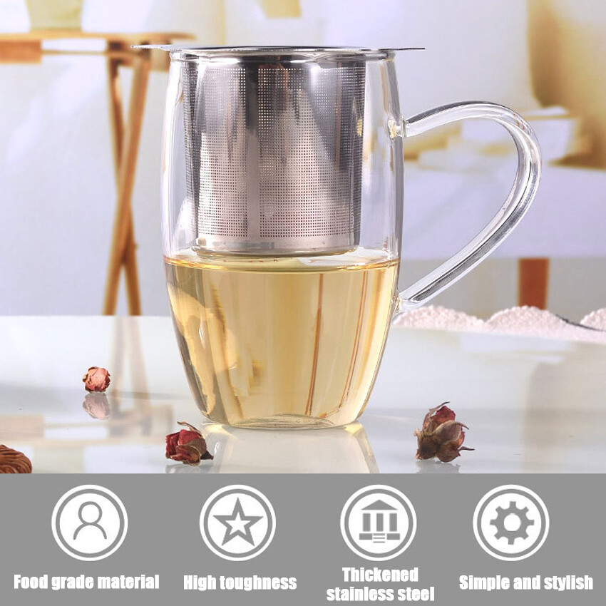 Thép không gỉ lưới trà Infuser kim loại cup strainer bộ lọc lá lỏng lẻo W/Công cụ nắp