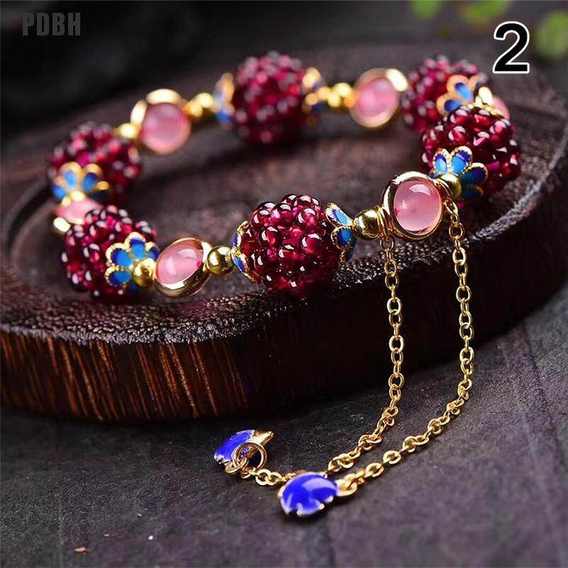 Natural Garnet Stone Ethnic Bracelet Pomegranate Crystal Bracelet Fine Jewelry