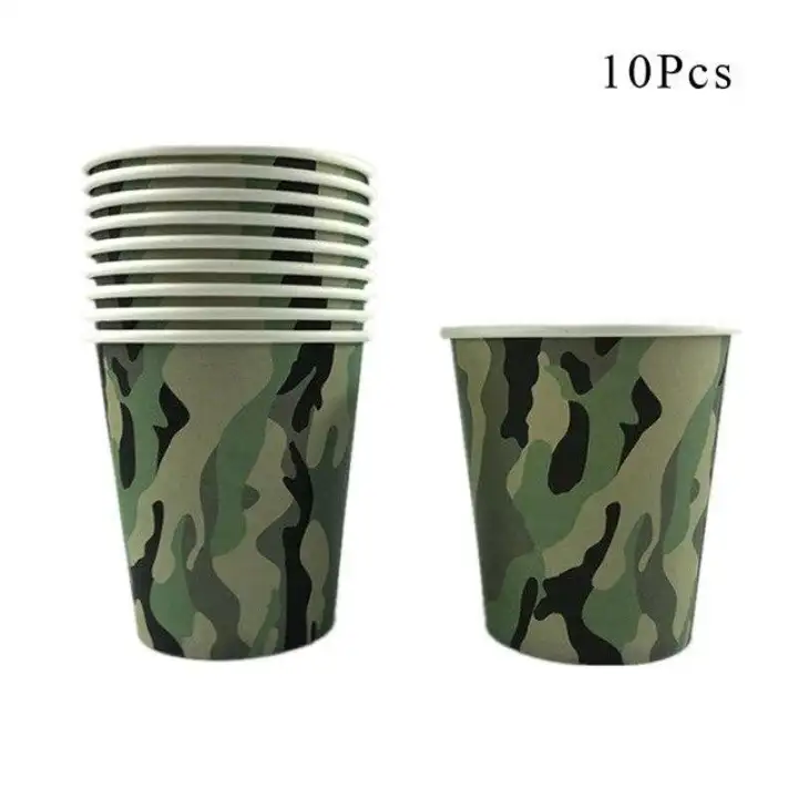 Army Green Camouflage Theme Party Decorations Tableware Paper Cup
