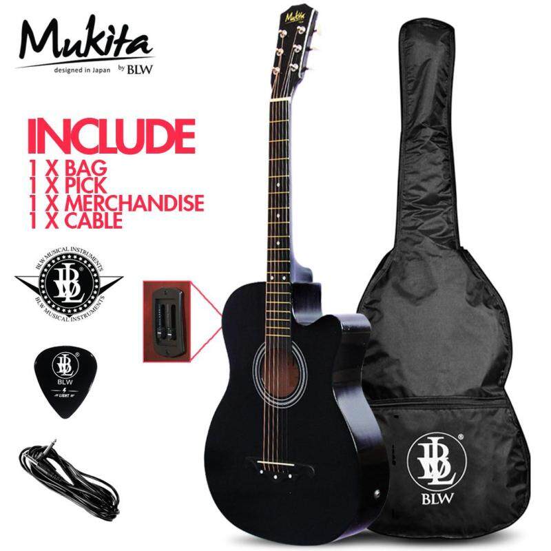 Mukita by BLW Standard 38 Inch Semi Acoustic Electric 2 Equalizer Pre amp Folk Guitar with Bag, Pick, Cable and Merchandise Sticker Malaysia
