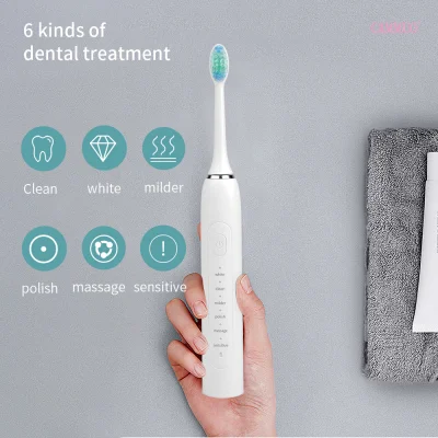 Cammuo Sonic Electric Toothbrush with 6 Cleaning Modes Waterproof Portable with 1 Replacement Brush Head for Adult