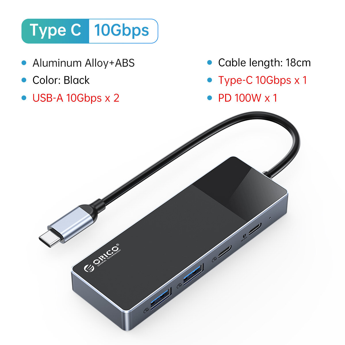 Orico 4 port usb 3.0 hub ultra-slim data usb hub with pd100w fast charging type c and usb3.0 port removable computer adapter for macbook air pc