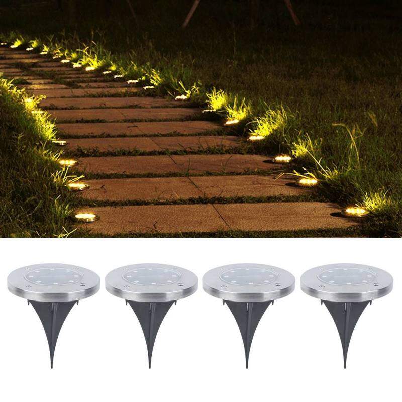 epayst 4Pcs 8LED Solar Power Stainless Steel Underground Lamp Buried Light for Garden Lawn Courtyard Singapore
