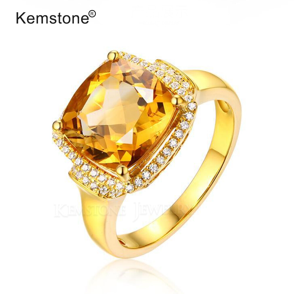 Kemstone Yellow Crystal Gold Plated Retro Female Adjustable Women Ring Fashion Jewelry Gift