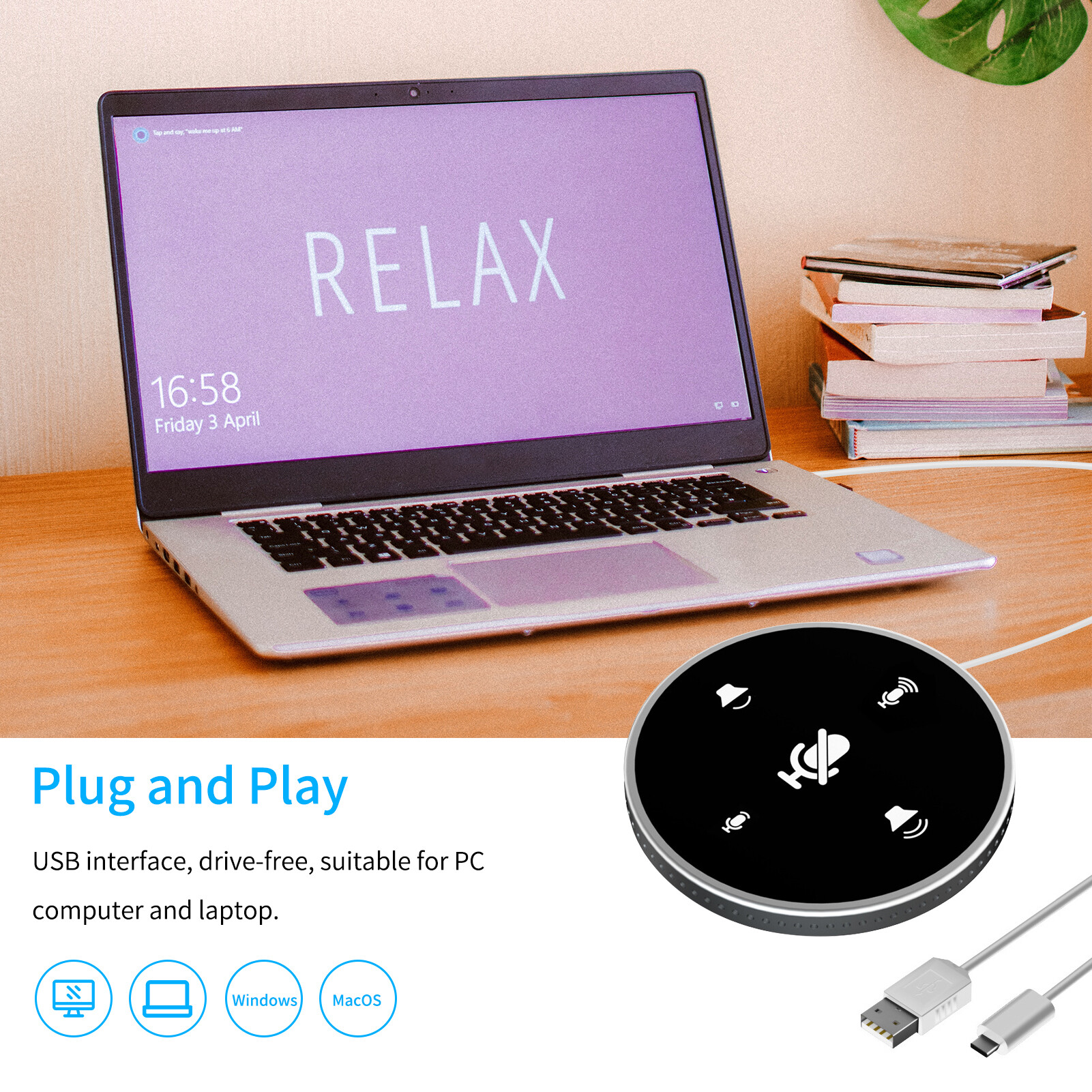 Loa Hội Nghị USB Để Bàn Micro Loa Tích Hợp Micro Điện Dung Máy Tính PC Đa Hướng 360 ° Có Chức Năng Tắt Tiếng Cắm Và Phát Điều Chỉnh Âm Lượng Tương Thích Với Windows Mac Cho Máy Tính Xách Tay Máy Tính Xách Tay Video Hội Nghị Ghi Âm Chơi Game Trực Tuyến
