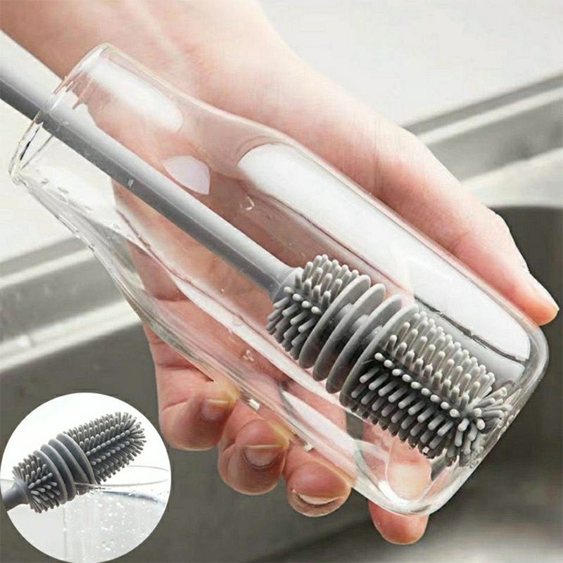 Long Handle Silicone Milk Bottle Cup Brush Scrubber Glass Cleaner Tea Stain Cleaning Brush BPA Free
