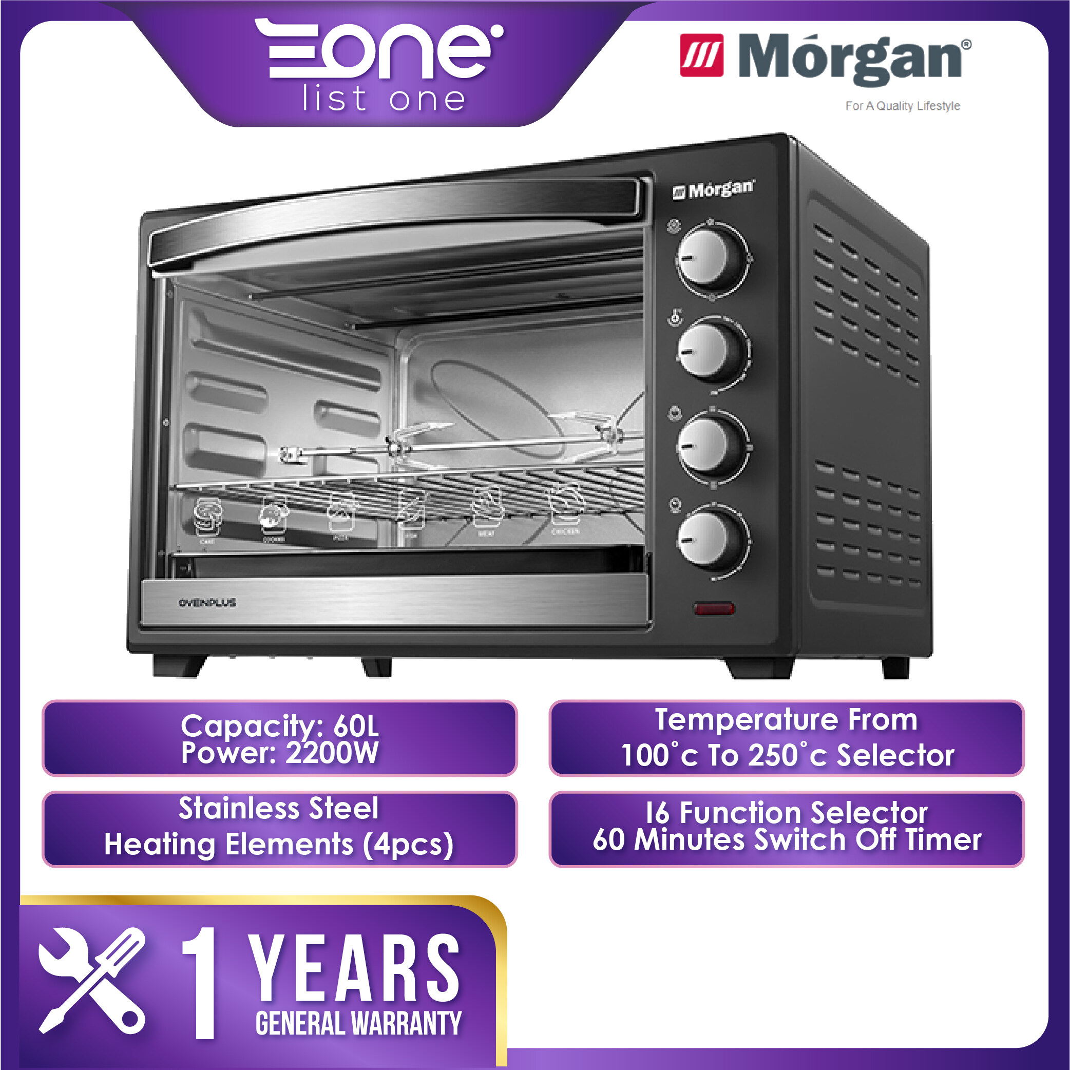 60L Electric Oven MEO602RC with Rotisserie & Convection