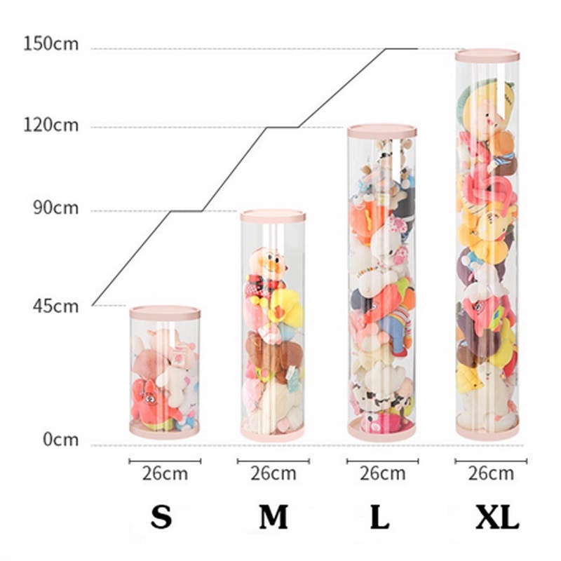 Doll Storage Bucket Transparent Cylindrical Storage Box Childrens Plush Toy Organizer Tube Box Cylindrical Storage Box Durable