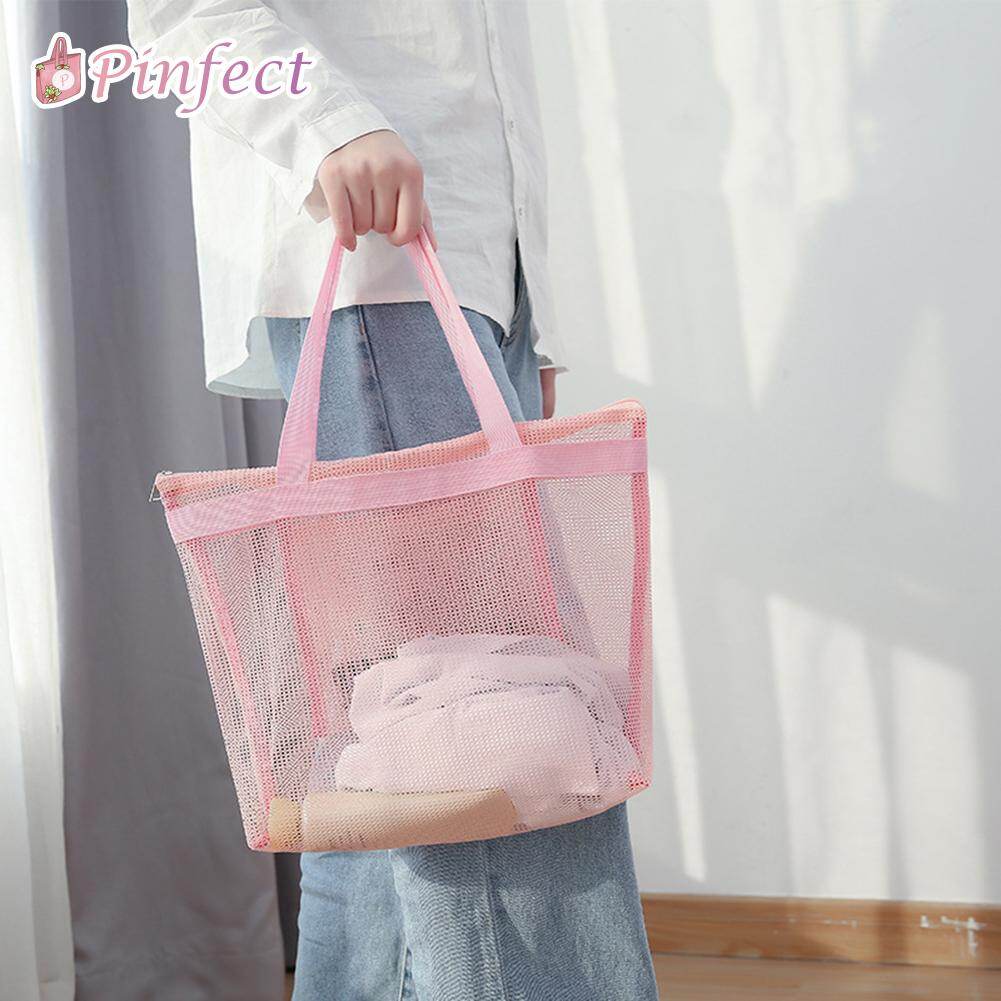 [Pinfect] Fashion Women Mesh Transparent Handbags Large Capacity Shopping Bags for Ladies Totes Mesh Beach Travel Shoulder Bags