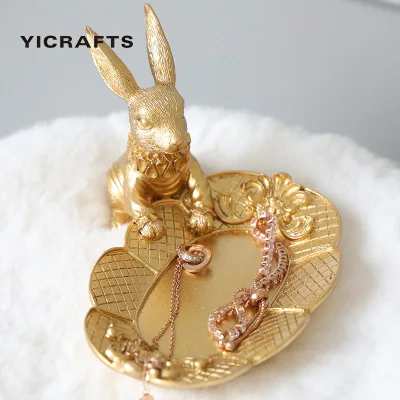 Yicrafts Large Capacity Rabbit Jewelry Tray,Earrings Ear Studs Jewelry Display Tray, Necklace Ring Jewelry Plate, Fashion Jewelry Organizer Holder, Gold-Plated Decoration, Great For Girls Girlfriends Gift