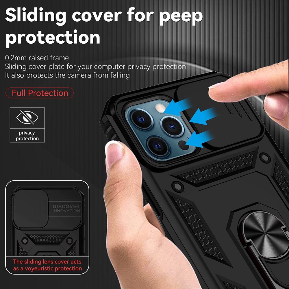 For iPhone 12 Pro Max 6.7 Phone Case,For iPhone 12 6.1/iPhone 12 Pro 6.1 Cases,Sergeant Push Window Protection Camera Armor Ring Bracket Back Cover For iPhone 12 Mimi 5.4