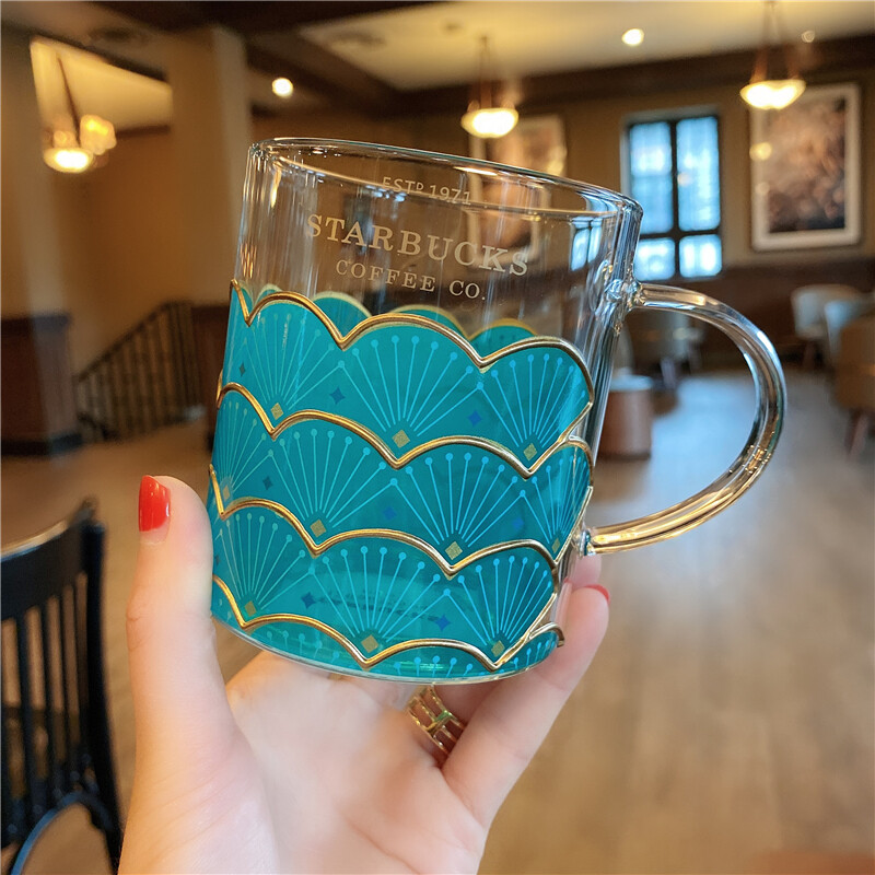 Starbuck Ocean Series Three-dimensional Phnom Penh Fish Scale Glass Mug Coffee Cup Office Drinking Cup Tea Cup