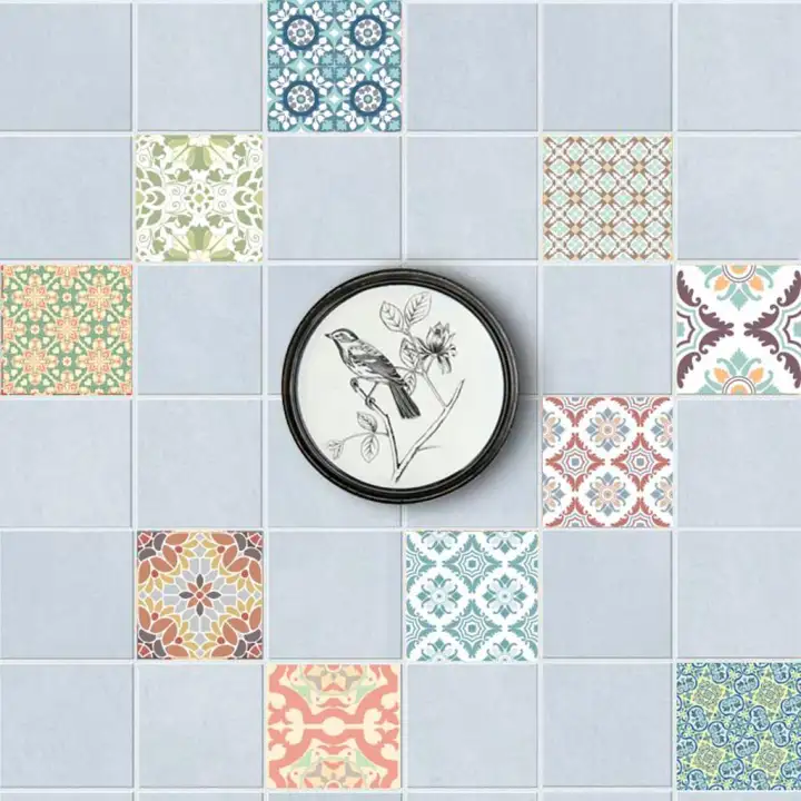 Fityle 20pcs Bohemia Style Retro Kitchen Bathroom Tiles Wall Stickers Waterproof Fireproof Oilproof Wallpaper For Home Decor Adhesive Pvc