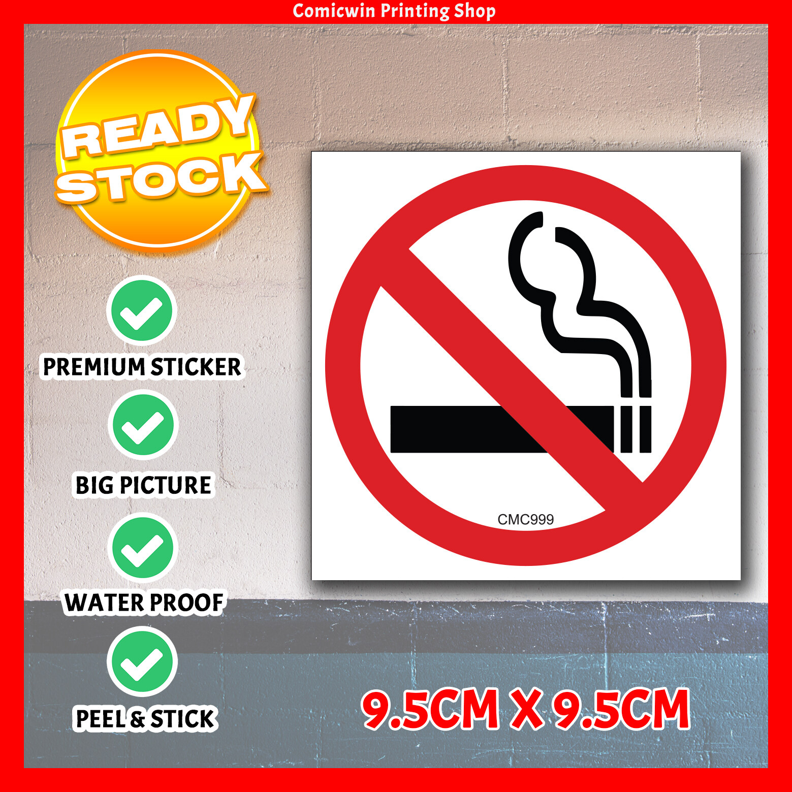 CMC999 No Smoking (9.5x9.5cm) Small Smoking Sticker, Dilarang Smoke ...