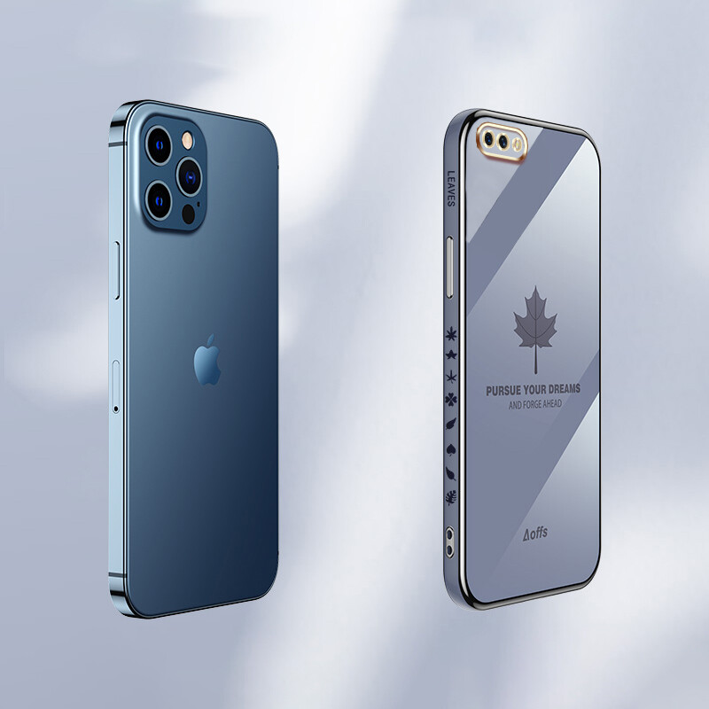YBD Ốp Điện Thoại Mạ Cạnh Thẳng Cho OPPO A3S A12E Realme C1 Ốp Bảo Vệ Máy Ảnh Chính Xác Ốp Họa Tiết Lá Phong Có Dây Đeo Miễn Phí