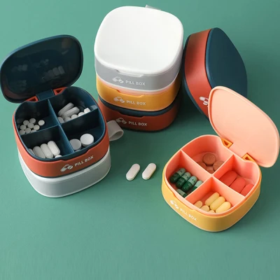Plastic Seal Medicine Organizer Case Nordic Candy Box Medicine Tablet Dispenser Pill Case 4 Grids Pill Box Storage Box