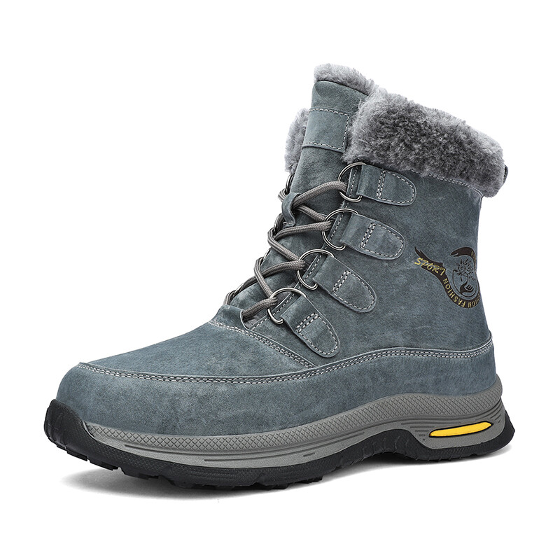 XueChur Winter Men Snow Boots Fur Plush Warm Genuine Leather Men Boots Waterproof Ankle Boots Outdoor Non-Slip Hiking Boots Work Shoes
