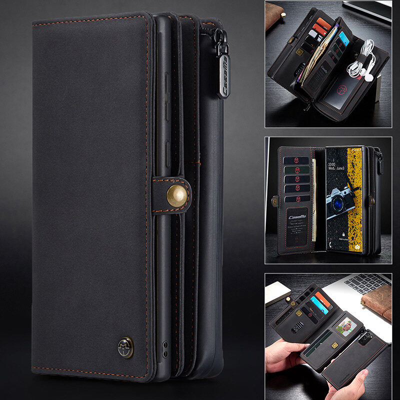 For samsung galaxy s20 note20 s21 ultra note10 plus a51 a71 multifunction genuine leather wallet phone bag removable case cover